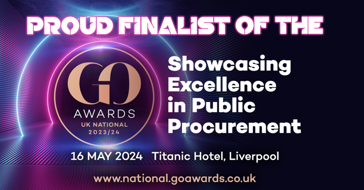 Banner for Go Awards reading: Proud Finalust of the Showcasing excellence in Procurement'
